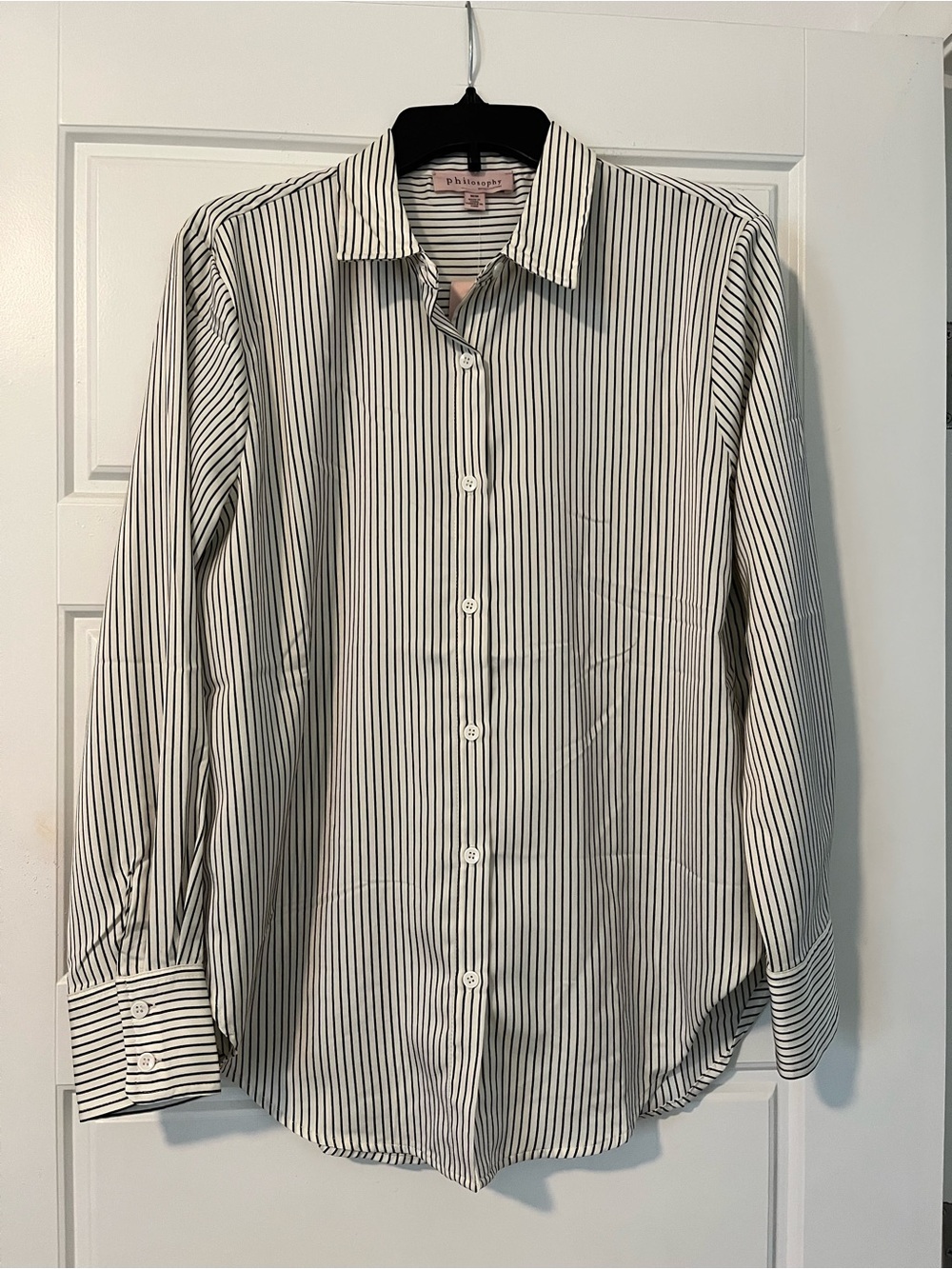 Philosophy Men's Black and White Pinstripe Dress Shirt